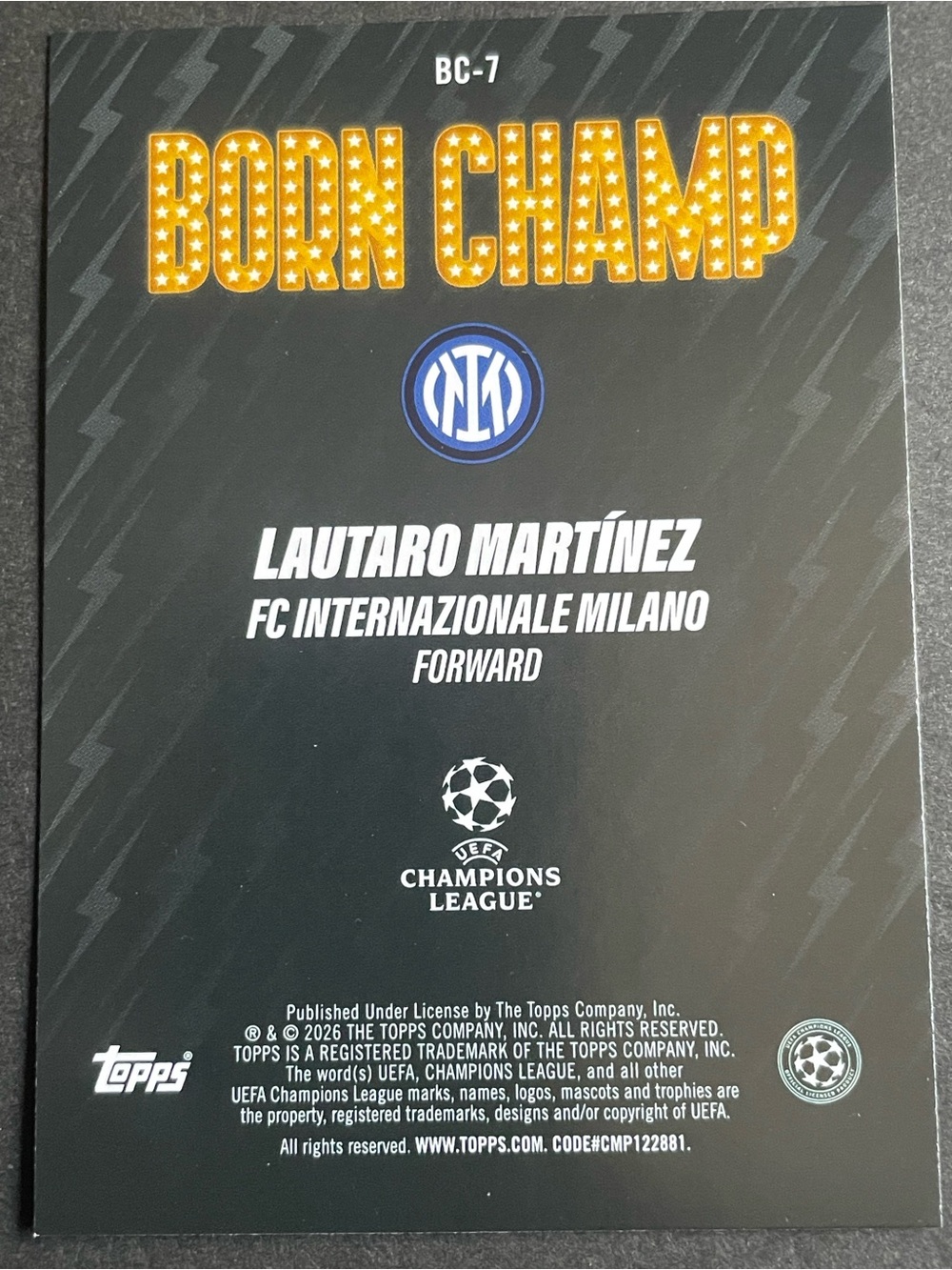 Lautaro Martínez 25/26 Topps UEFA Club Competitions Milan Born Champ #BC-7 Card - Picture 5 of 7